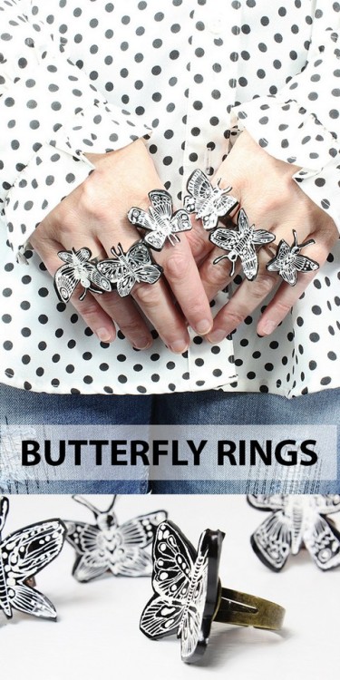 DIY Shrink Plastic Butterfly RingsShrink plastic is so cheap and fun to craft with. Alisa Burke used