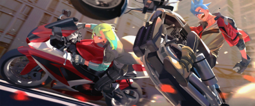 chenalii:promare’s my excuse to draw shiny motorcycles and dynamic poses