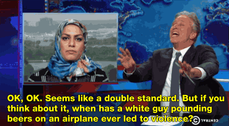 thatcurlyhairedgurl:  schmaniel:  salon:  Watch Jon Stewart expose the gross and blatant inequality Muslim Americans face every day  That shit better not happen around me.   This is extremely upsetting
