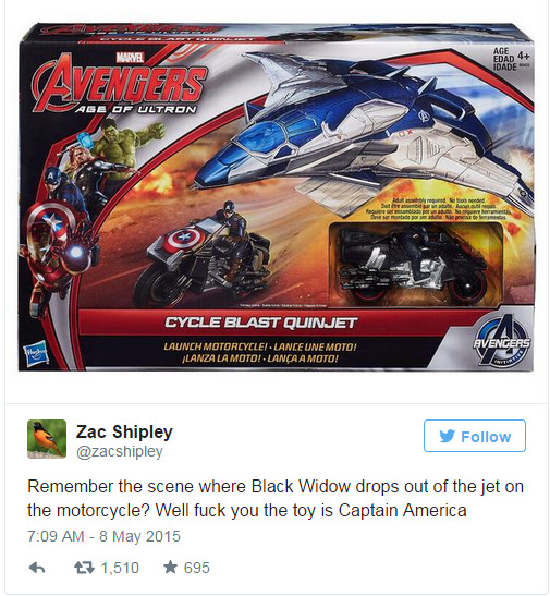 profeminist:  Black Widow erased from her own scene in the official toy, replaced