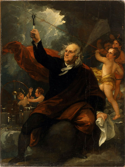 artist-benjamin-west: Benjamin Franklin Drawing Electricity from the Sky, 1816, Benjamin West