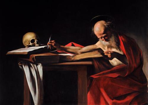 artist-caravaggio: Saint Jerome Writing, 1605, CaravaggioMedium: oil,canvas