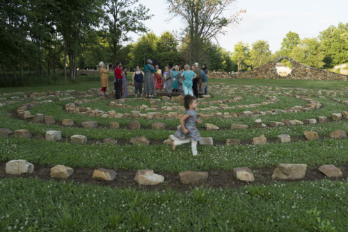 Mandala Gardens, sandstone & rock labyrinth. Releasing the dreams from the Diversity Dream Scroll with students, faculty and friends. Photo credit Gregory Wendt