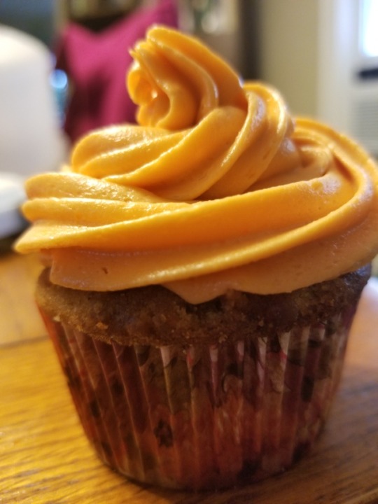 Homemade Apple Cinnamon Cupcakes with Apple Cider Frosting for a Harvest Moon Dessert Party @celticknot65 and I are attending tonight. Only my second time using a piping bag, and I think they look “rustic” pretty, lol. Hopefully my skills