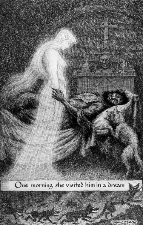 profgrewbeard:weirdlookindog:Frank C. Papé - “One morning she visited him in a dream”.Illustration from “Thaïs” by Anatole France.please kill me