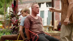 tiedtapedgaggedguys:  ropermike:  Lucas Till and George Eads in MacGyver - “DIY or DIY”. More pics here.Mac and Jack are tied up and beaten by a man in Cuba.  Nice to see George Eads bound, roughed up and sweaty