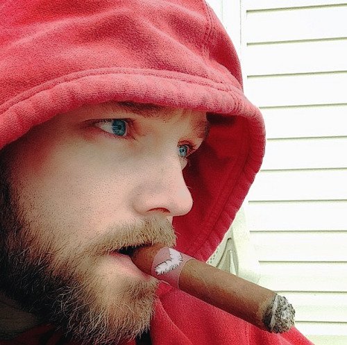 phillycigardaddy: Red Hoody Cigar Guy.Please Follow me phillycigardaddy.tumblr.com Cigar Men 