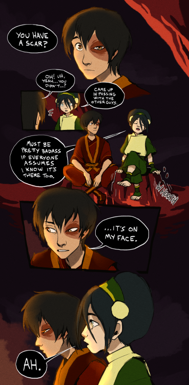 tuherrus:  i’ve had this comic sketched out for months but only decided to finish it now, it’s based on something i drew a couple years back of toph and zuko….don’t think too hard on when or how this takes place because i don’t really know either!