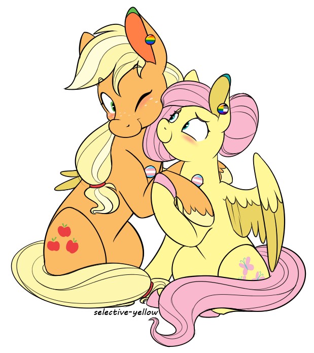 lesbian-sunshim:   Shimmer Verse Pride Day 7: Applejack (trans lesbian!) x Fluttershy