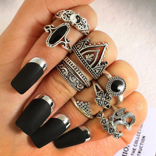winriirockbell: 10 Pcs Bohemian Statement Ring Set   ► discount code : Crystal15