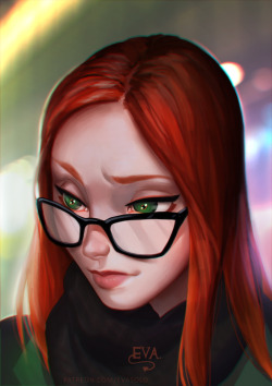 eva0art:  Draw this girl based on one i met in train. she was super cute with her glasses and red hair. For this image my patrons will get in next week reward (04/04): ❤  Step by step ❤  Hi-res (3000 px)❤  PSD with all layers and stepsOn my patreon