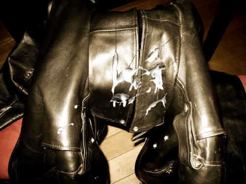 Two leather jackets to cum on are better than one… popped collars on leather biker jackets ar
