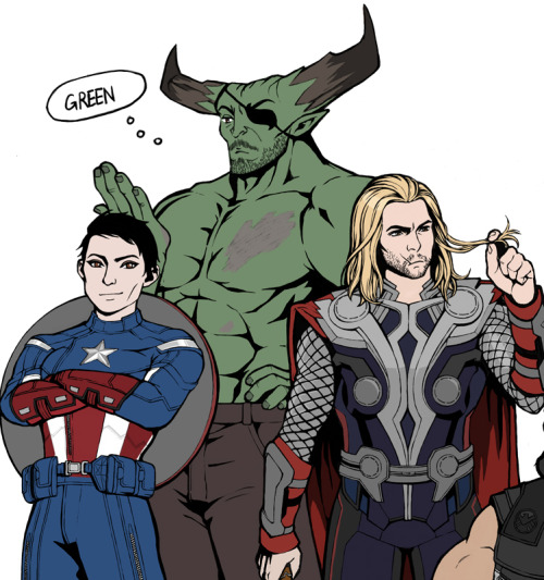lilyrutherfordblog:The Avengers : Dragon age (?)  ^▽^I sketched this a while ago (here). Finall