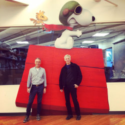 peanutsstudio:  Here’s a behind-the-scenes  Peanuts Movie  snapshot taken by writer Cornelius Uliano of Director Steve Martino and son of Charles Schulz, producer, and writer Craig Schulz. 