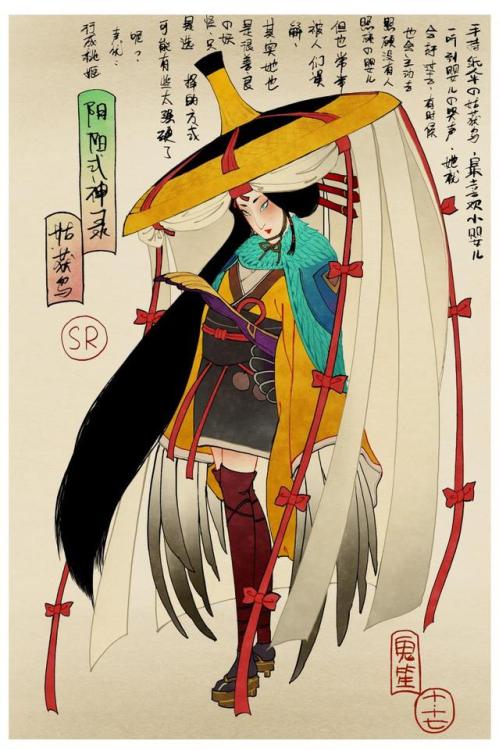 [Part. 5/6] Onmyoji (阴阳师)mythicalcharacters, drawn ukiyo-e style by 鬼笙 (find other parts here) Shiki