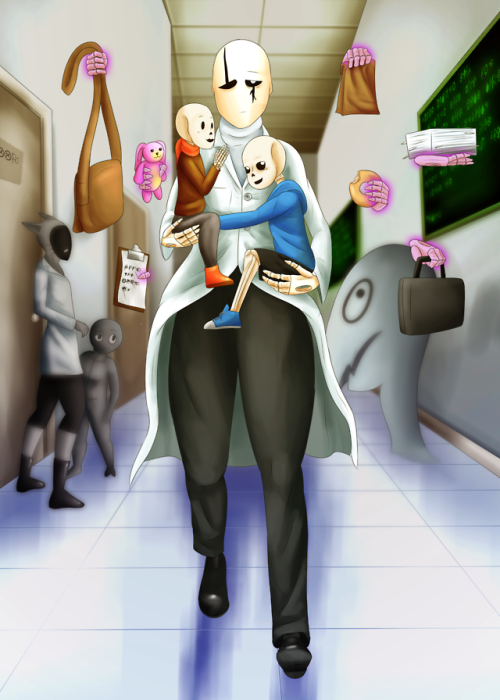 stalga:  nonbinary-gaster:  It’s hard juggling work and family life, but Gaster tries his best. I became a backup santa for @undertalesecretsanta and was given @stalga who wanted a try-hard Dadster. Hope it’s okay ^^  I am finally at a PC so I can