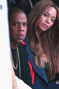 girlsluvbeyonce: Beyoncé &amp; Jay Z at Kanye West X Adidas Fashion Show    