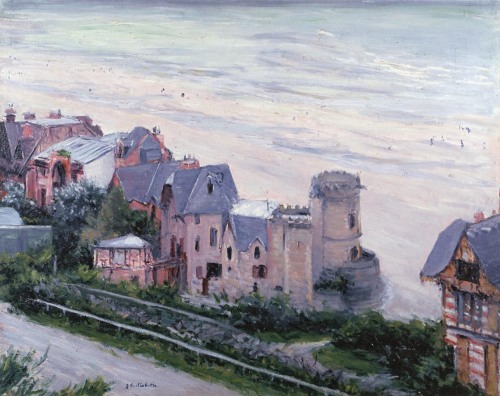 dappledwithshadow: Gustave Caillebotte The Beach at Trouville, View from the Cornice, 1882 Villas a