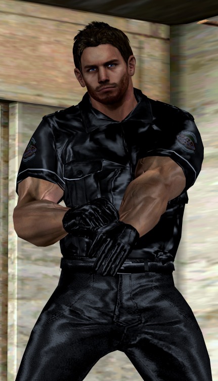 Officer.Redfield dressed in Leather officer uniform .