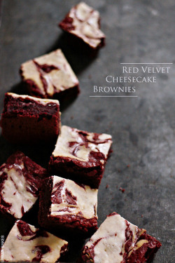 confectionerybliss:  Velvety Red Chocolate Brownies with Swirls of Creamy Smooth CheesecakeSource: Urban Bakes