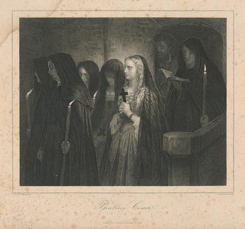 Picture of an engraving of the painting by Paul Delaroche &lsquo;Beatrice Cenci being taken to the g