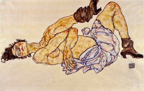 #ArtAppreciation ♥️“Reclining Female Nude” (1917) Egon Schiele (1890 –1918) was an Austrian Expres