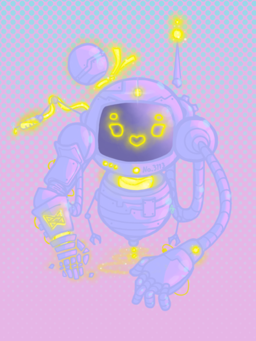 podcastsoutyourass:No. 3113, the hug-sized robot [image description: a pastel-colored drawing of Noe