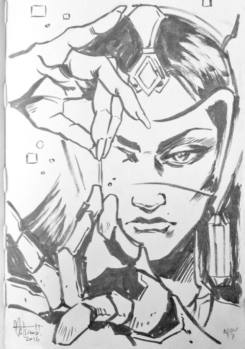 Symmetra in brush pen.“Welcome to my reality.”