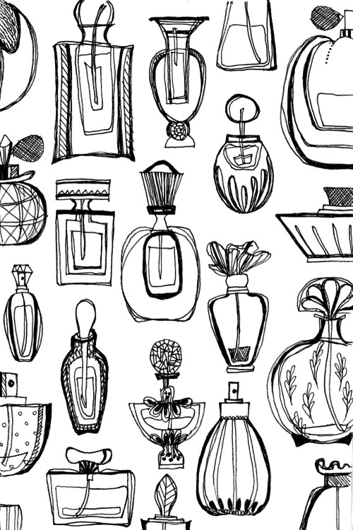 moleskinelovers:  My mom likes to collect little perfume bottles, so I decided to doodle this for her :)