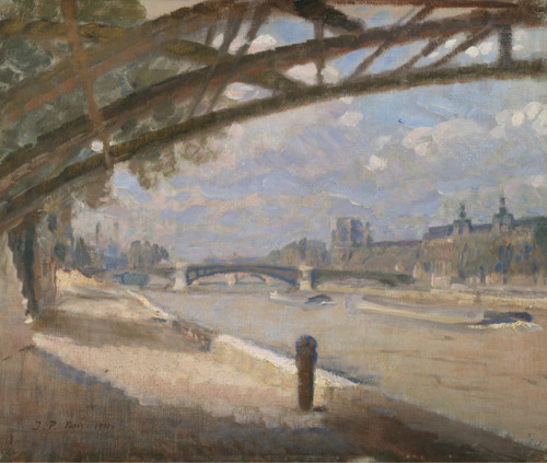 Under the Pont des Arts, Paris. Noon    -    Julius Paulsen, 1910.Danish,   1860-1940Oil on canvas, 