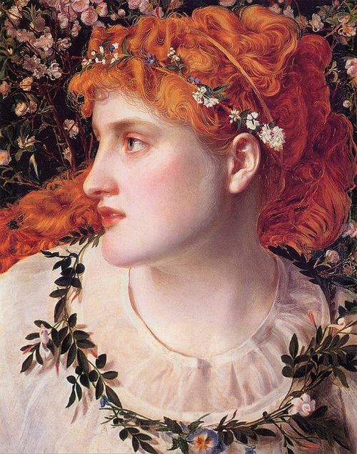 Perdita (Detail)  -  Anthony Sandys   c.1866A young girl with a garland of flowers in her hair (Deta