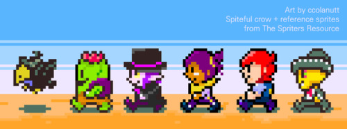 earthbound style sprites(Spiteful crow’s sprite and reference sprites are from The Spriter’s Resourc