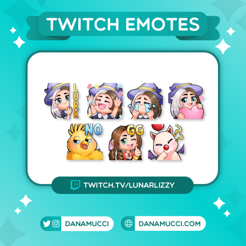 Emotes for twitch.tv/lunarlizzyThese may be my favourite ones so far! 