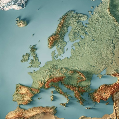 mapsontheweb: 3D Render of a Topographic Map of Europe