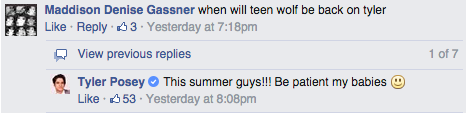 notanotherteenwolfpodcast: Some highlights from Posey’s Q&amp;A on facebook.