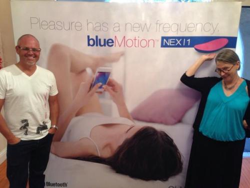 Thanks to goodvibestoys and all who came out last night for a great event in Palo Alto! #bluemotion
Pictured: OhMiBod’s Brian with author and sexologist Carol Queen (provided courtesy of Good Vibrations)