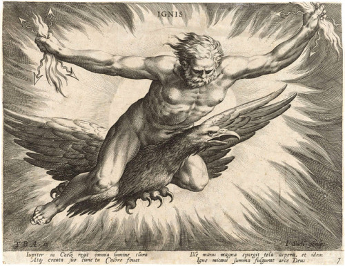 Johannes Sadeler I (1550-1600) (after Dirck Barendsz), ‘Ignis’ (Fire), “The Four E