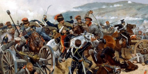 pinturasdeguerra:1854 Balaclava, The Charge of the Light Brigade - Richard Caton Woodville