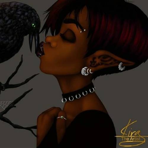 Kissing Crow#myart #originalcharacter #blackelf #blackelves #crows #blackfantasyart #blackcharacter 