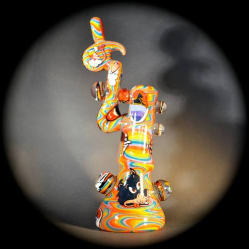 headyhunter:  “Deadicated: The Other One”By Jason Lee and Jerry Kelly 201412.5” tall, push bowl bubbler.All murrini by Jerry, fully worked by Leebo.This piece will be available at the Sep. 19-20 GooseFire Gallery MilLee   ■■ Tumblr 