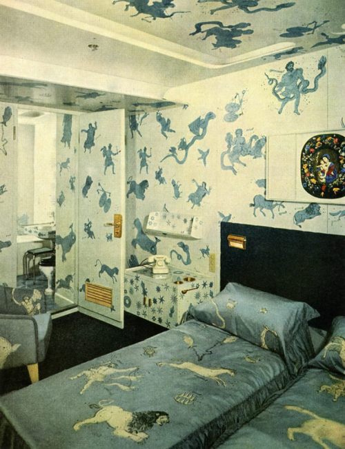 poplifeplus:Interiors of a luxury suite of the Andrea Doria ocean liner ship decorated by Piero Forn
