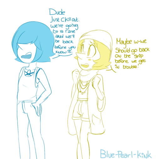 blue-pearl-kink:  AU where Yellow pearl is Blue Pearls cousin and bp always gets her into trouble 