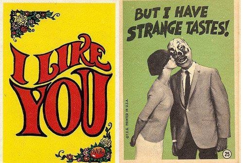 blackwidowspiderfrommars:1960s Topps Monster greeting cards.