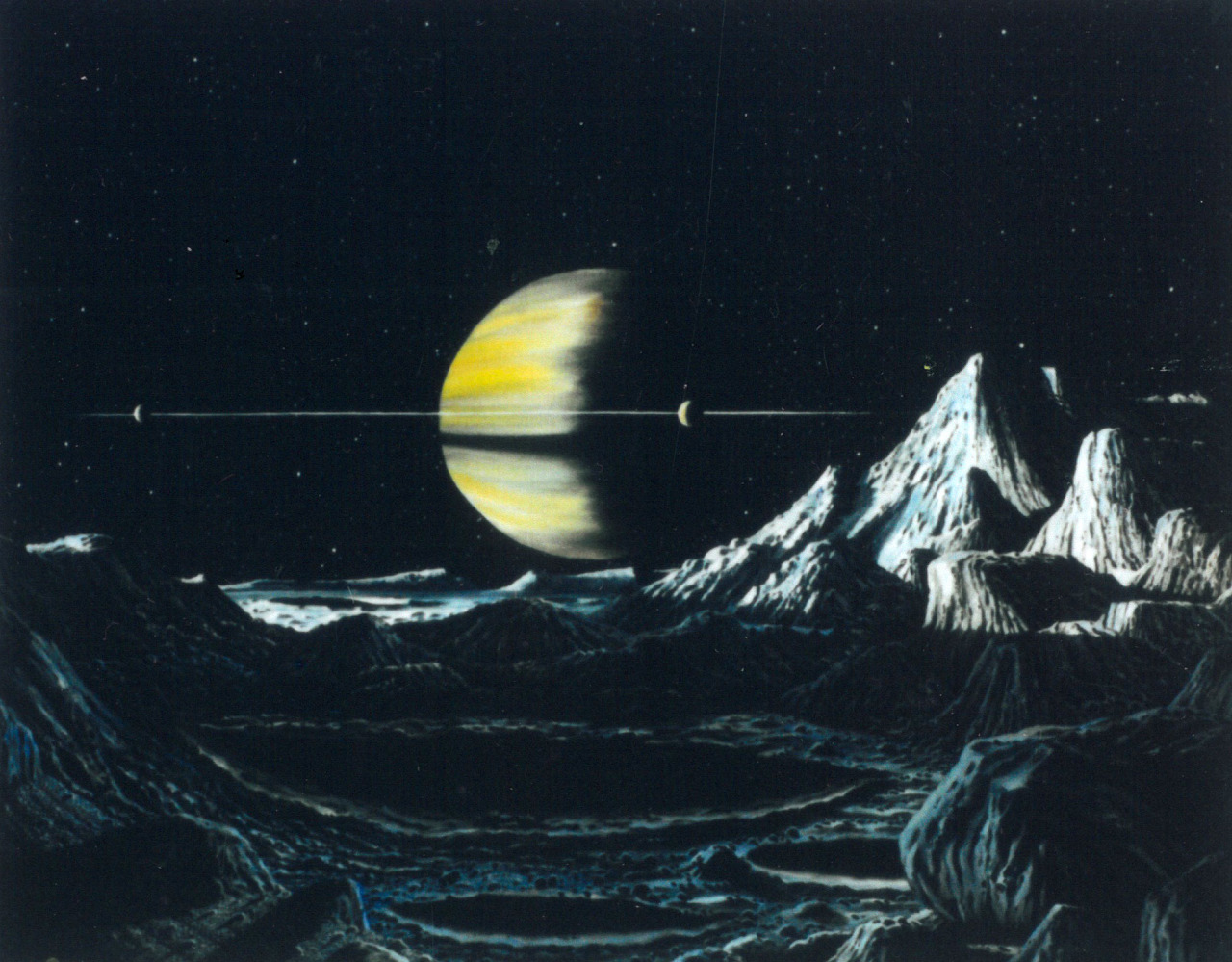 martinlkennedy:  Steve Dodd ‘Saturn As Seen From Rhea’ (Early 1980s). Previously