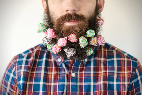 brain-food:  Photographer Stacy Thiot’s Tumblr project, Will It Beard, involves her husband’s beard and sticking as many unusual things as she can find in the thick thicket of facial hair—and then taking photographs of it.