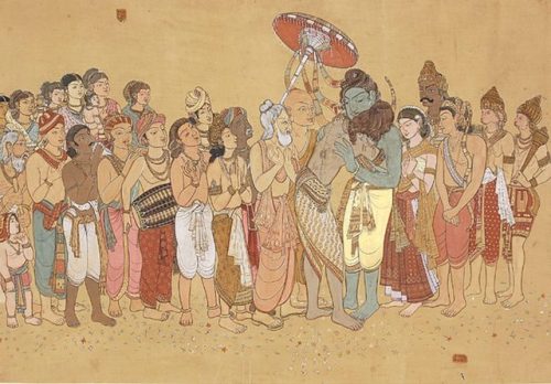 Rama embraces Bharata by D N Sharma