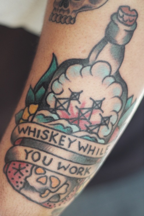fuckyeahtattoos:  Whiskey While You Work is my mantra. Done by James E. Haynes at Stainless Studios in Dallas, TX 