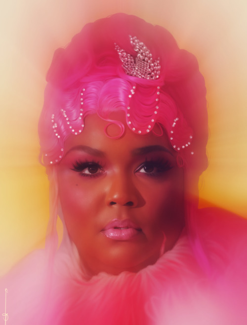 elicia-donze:Lizzo[Caption: A realistic digital painting of Lizzo. Portrait is from the shoulders up