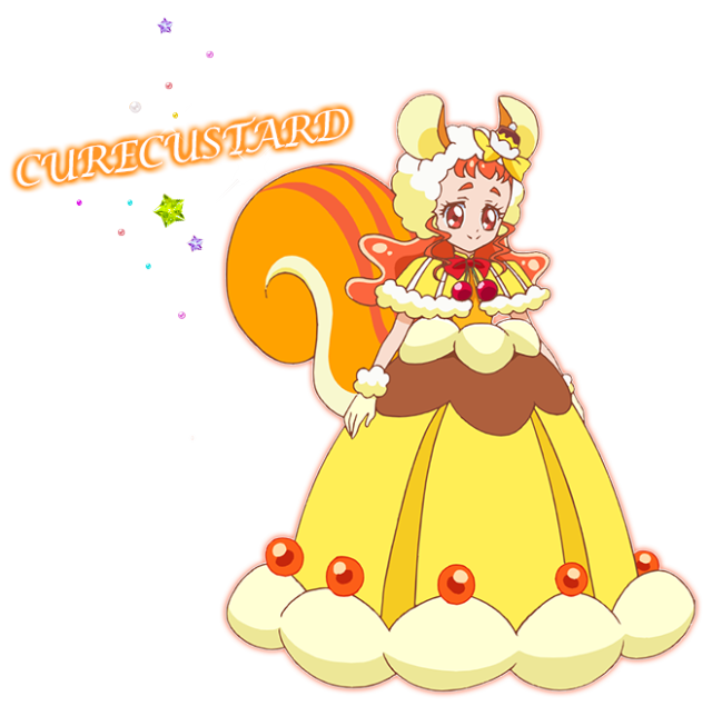 ✧・ﾟ:*Today’s magical girl of the night is: Cure Custard a la mode style from KiraKira☆Pretty Cure A La Mode!✧・ﾟ:* #Himari Arisugawa #Cure Custard a la mode style  #KiraKira☆Pretty Cure A La Mode #power up#cure custard#precure#pretty cure#yellow#animal ears#orange hair#magical girl#sweets theme #magical girl of the day #mahou shoujo