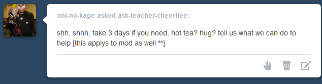 ask-teacher-cheerilee:  Tea and hugs do sound nice… thank-you so much! &lt;3